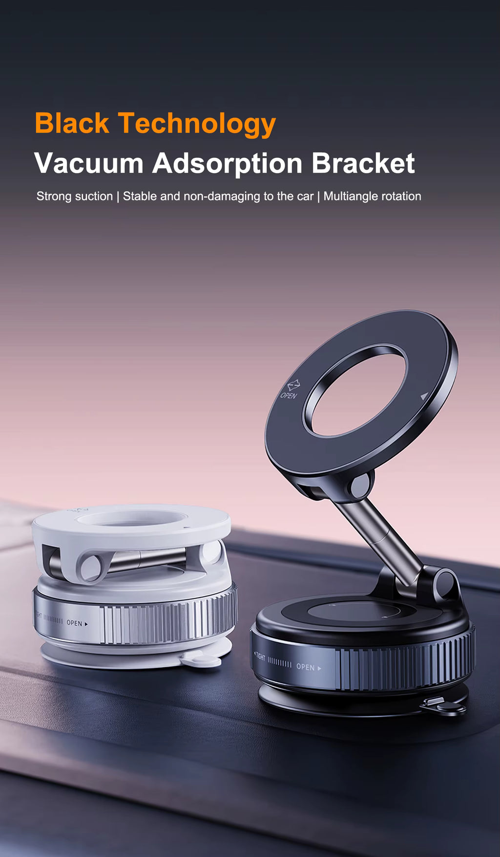 360° Magnetic Car Phone Holder — Strong Vacuum Suction Mount